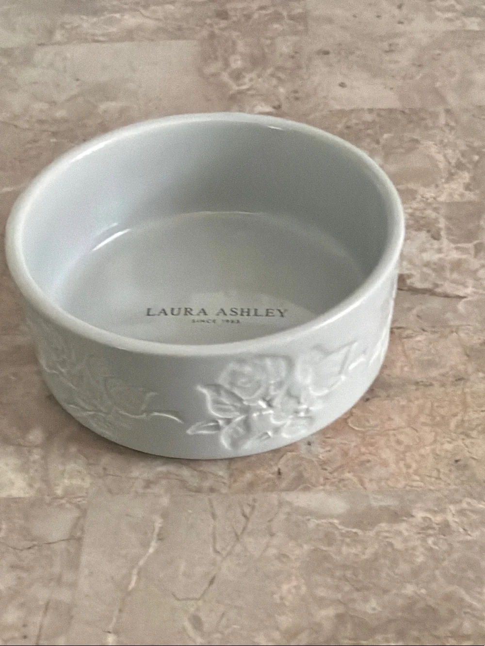 Laura Ashley White Embossed Floral Ceramic Pet Dish
